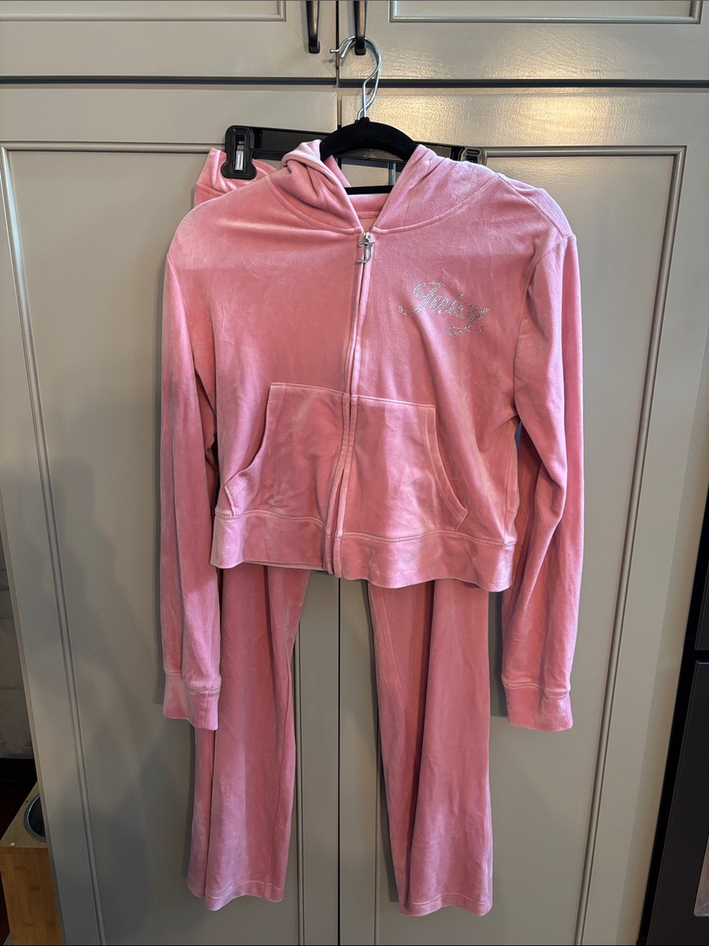 Juicy Couture Pink Velour Zip Hoodie & Pants set sz Large Y2K